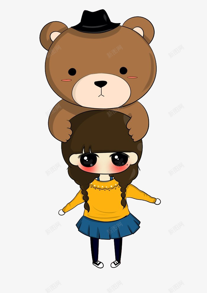 头上顶着小熊的可爱小女孩png免抠素材_新图网 https://ixintu.com 卡通 可爱 小女孩 小熊