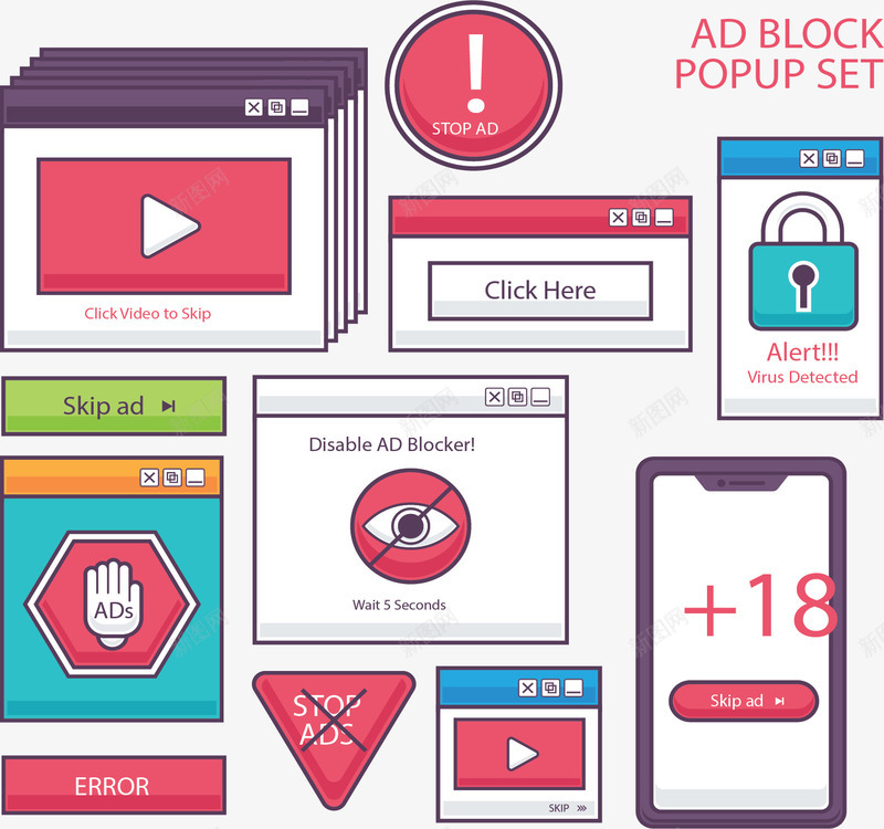手机端网络广告弹窗矢量图ai免抠素材_新图网 https://ixintu.com 互联网 广告弹窗 手机广告 手机端 矢量png 网络广告 矢量图
