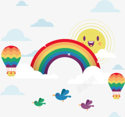 小鸟创意对话框手绘七彩彩虹矢量图高清图片