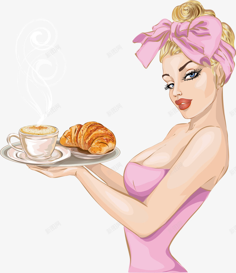 捧着咖啡面包的性感美女矢量图eps免抠素材_新图网 https://ixintu.com 人物 卡通美女 咖啡 性感美女 矢量美女 面包 矢量图