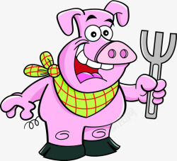 卡通猪拿着叉子准备吃饭的小猪高清图片