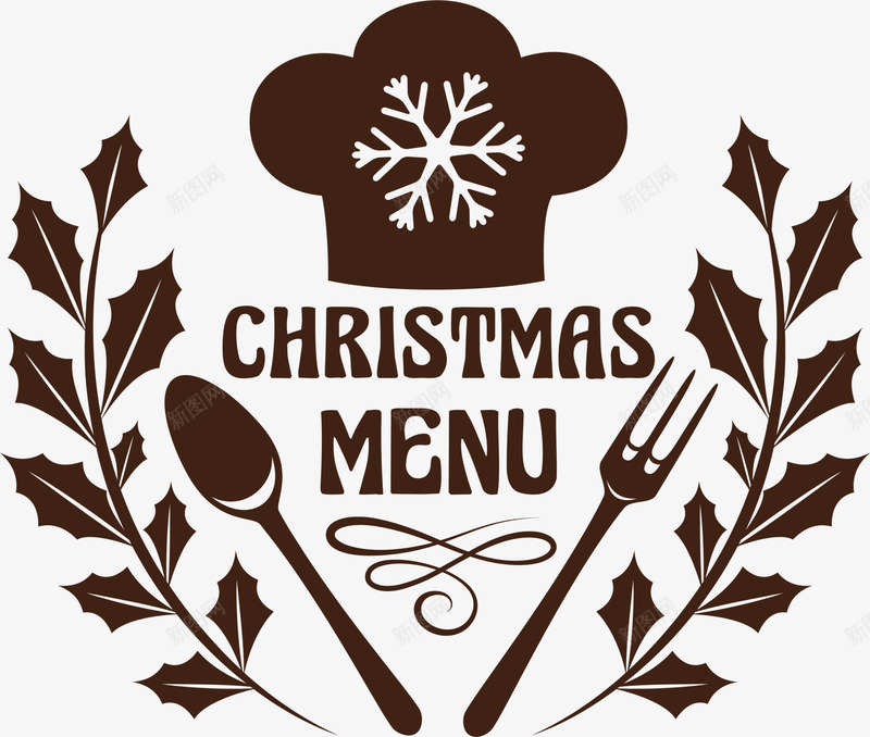 圣诞节菜单png_新图网 https://ixintu.com christmas menu 圣诞节菜单 棕色刀叉 棕色帽子 白色雪花