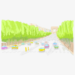 绿色车子手绘拥挤的马路插画高清图片