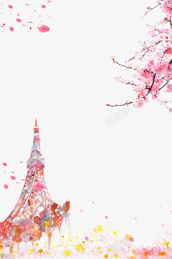 清明文明祭唯美粉色樱花边框高清图片