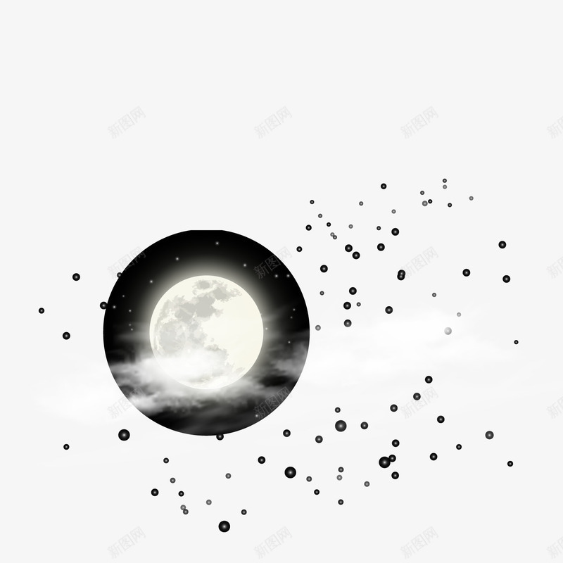 云层间的月亮png免抠素材_新图网 https://ixintu.com 云朵 星星 月亮 背景装饰