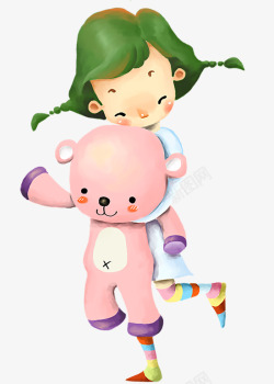 小玩熊拿玩具的小女孩高清图片