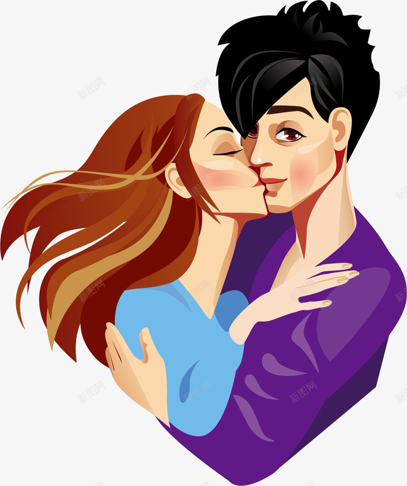 拥吻男女png免抠素材_新图网 https://ixintu.com 卡通 激情 男女拥抱