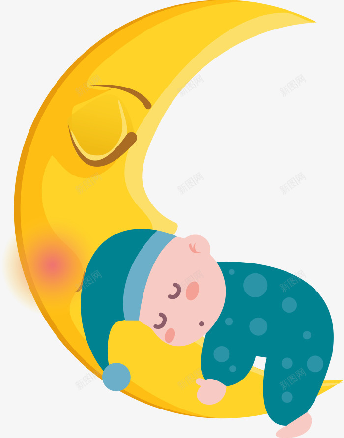 黄色卡通月亮宝宝png免抠素材_新图网 https://ixintu.com 休息 国际睡眠日 婴儿 安眠 宝宝 月亮 睡觉