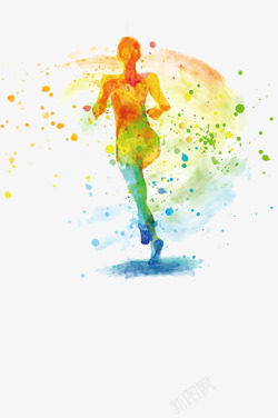 跑马拉松的炫彩水墨晕染风剪影插图奔跑跑马高清图片