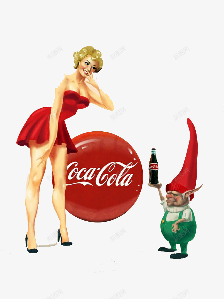 性感红衣女郎与拿着可乐的红帽矮png免抠素材_新图网 https://ixintu.com 可乐 女郎 性感 矮人 红裙