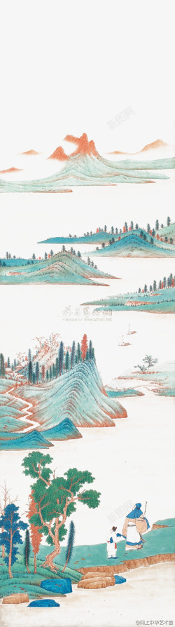 红色山顶中国国画高清图片
