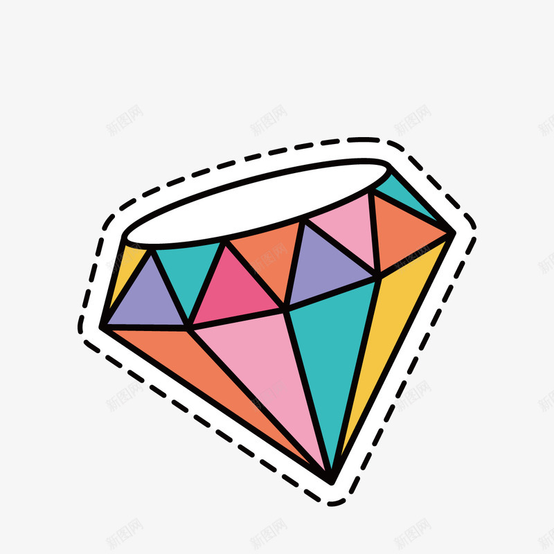 彩色钻石矢量图ai免抠素材_新图网 https://ixintu.com 三角 平面 形状 虚线 钻石 饰品 矢量图