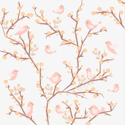 彩绘花枝上的鸟群矢量图素材