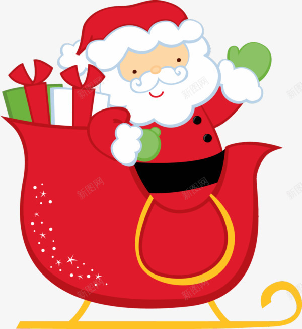 卡通圣诞老人送礼物雪橇png免抠素材_新图网 https://ixintu.com 卡通手绘 圣诞老人 送礼物 雪橇