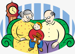 爷爷奶奶抱着孩子坐在沙发上素材