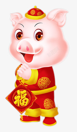 新年猪剪纸设计新年福猪卡通图高清图片