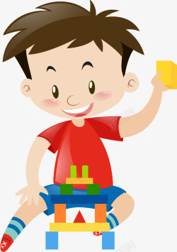 红色积木玩积木的男孩高清图片