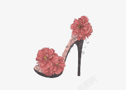 卡通手绘罂粟花与高跟鞋素材