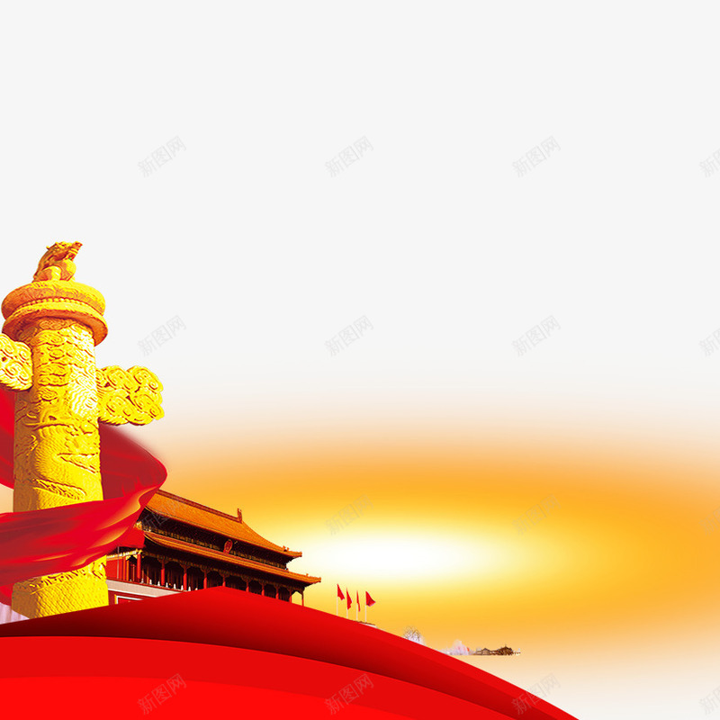 中国风png免抠素材_新图网 https://ixintu.com 中国风 华表 天安门 红绸