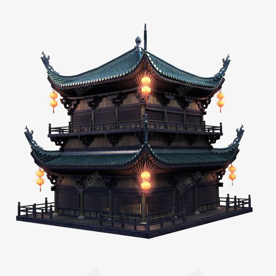 复古建筑png免抠素材_新图网 https://ixintu.com 中国古代建筑 中式建筑 古建 宫殿 灯笼