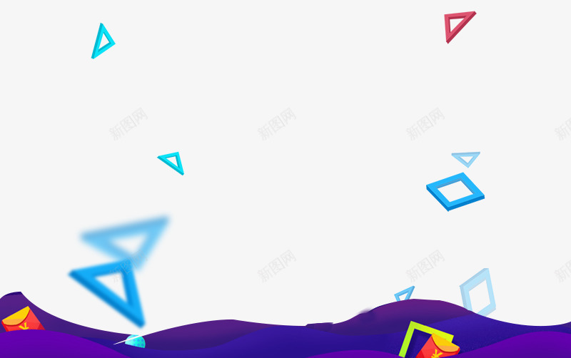 漂浮几何图案psd免抠素材_新图网 https://ixintu.com 三角形 几何图形 漂浮 紫色 红包 蓝色