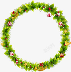 树叶拼接的圆环圣诞花环高清图片