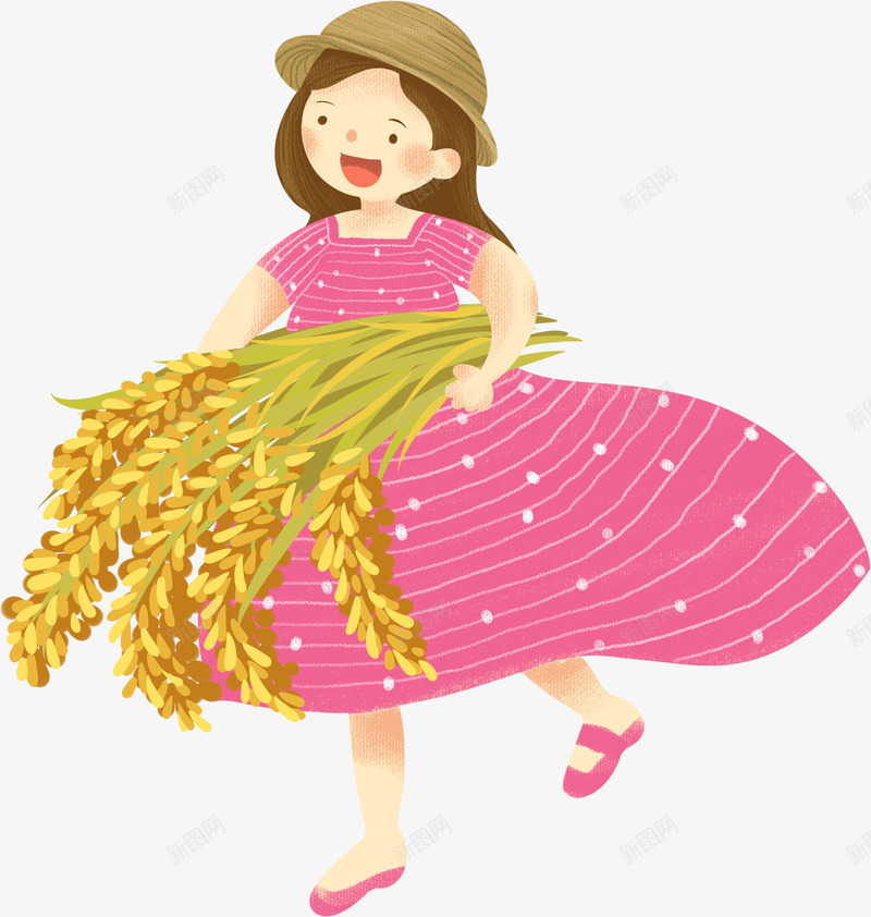 手绘卡通收麦子的女孩psd免抠素材_新图网 https://ixintu.com 卡通小女孩 小麦仁 手绘风 收麦子 金黄色 麦穗 麦穗收割