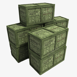 迷彩军绿色弹药箱一堆弹药箱高清图片
