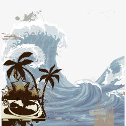 海浪和椰子树矢量图素材