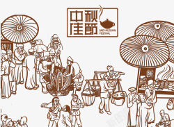 古代街景中秋节赶集线图高清图片
