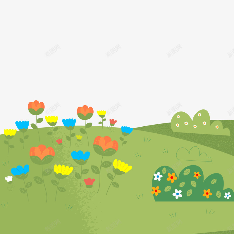 手绘彩绘郊区的风景矢量图ai免抠素材_新图网 https://ixintu.com 彩色 户外 手绘 植物 花朵 野外 风景 矢量图