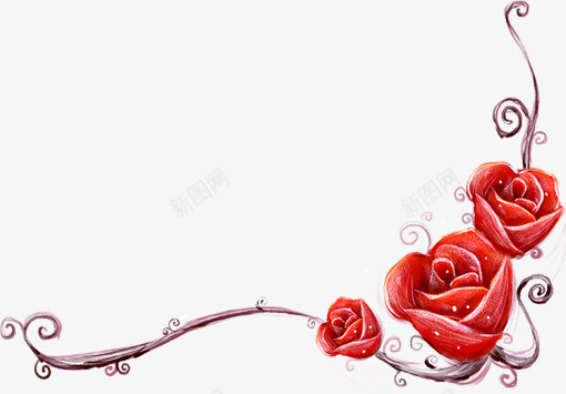 手绘红色玫瑰花朵边框png免抠素材_新图网 https://ixintu.com 玫瑰 红色 花朵 边框