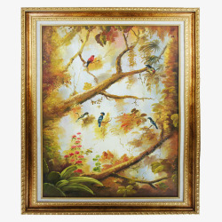 欧式房屋油画树上的鸟儿高清图片