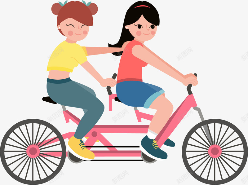 闺蜜骑自行车png免抠素材_新图网 https://ixintu.com 单车 卡通 女孩 郊游 骑行者