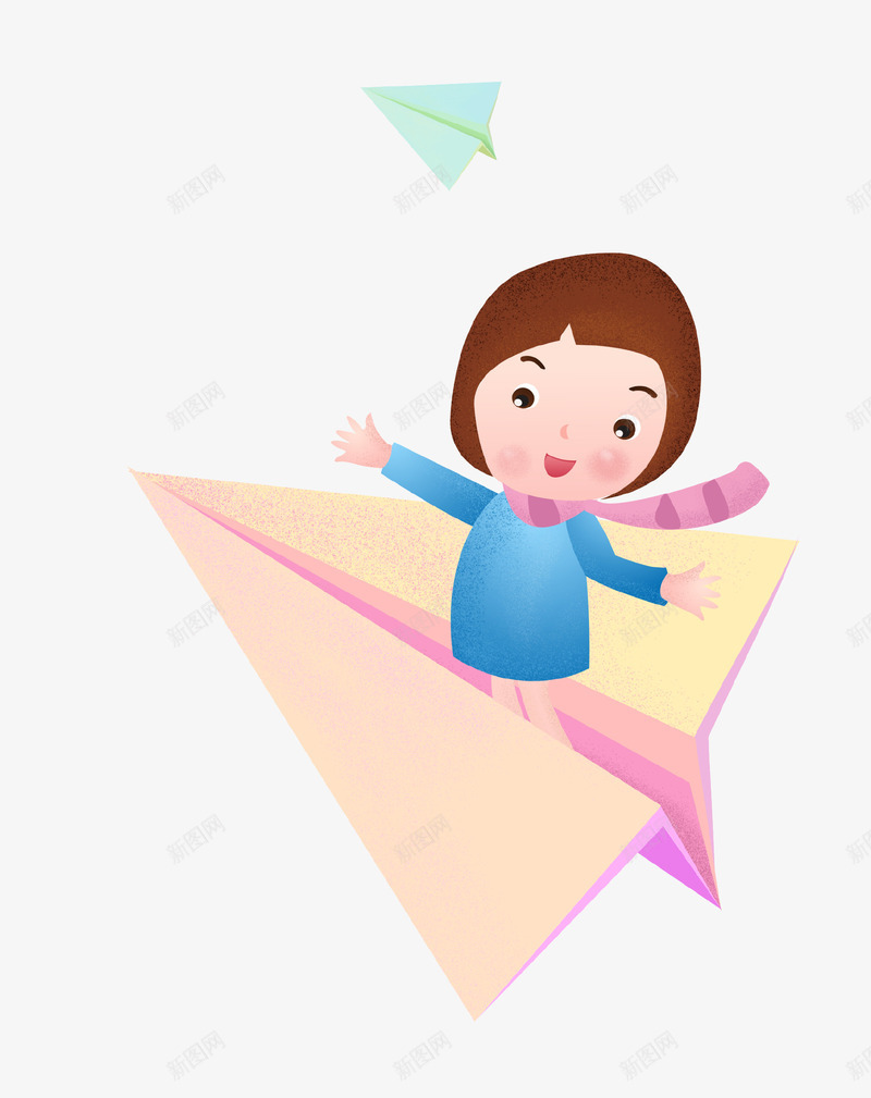 卡通手绘飞机上的儿童插画psd免抠素材_新图网 https://ixintu.com 儿童 卡通手绘 可爱 开心 拥抱 插画 纸飞机