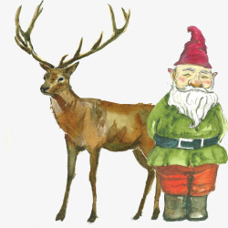 手绘圣诞老人与麋鹿素材