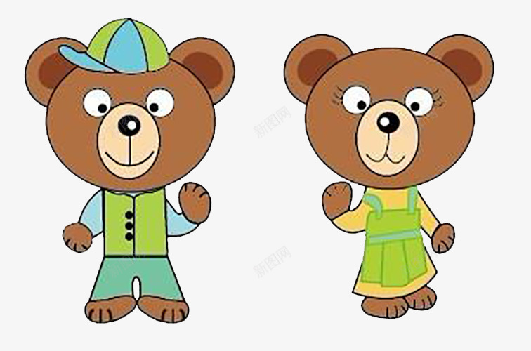 两只可爱的小熊png免抠素材_新图网 https://ixintu.com 公熊 可爱的小熊 山楂叶 恋爱中 母熊 爱情 穿衣服的小熊