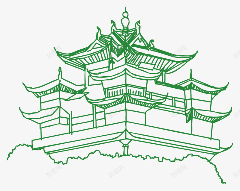 杭州标志性建筑线稿png免抠素材_新图网 https://ixintu.com 写真在线 古建筑 建筑 杭州 标志性 线稿