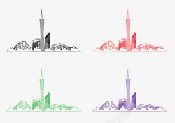 4种不同颜色的广州塔线图素材