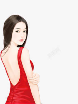 红裙露背性感女子素材