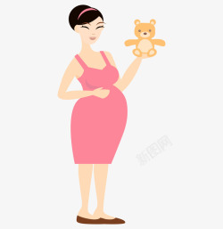 卡通手绘孕妇与小熊素材