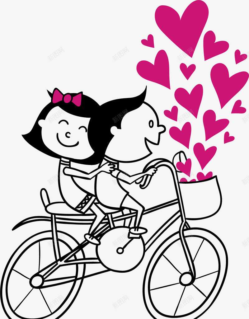卡通骑自行车的情侣png免抠素材_新图网 https://ixintu.com 单车 情人节 情侣 爱心