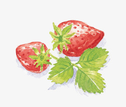 草莓粉水彩手绘草莓高清图片