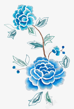 淡蓝色围巾刺绣牡丹高清图片