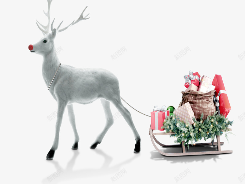 圣诞节png免抠素材_新图网 https://ixintu.com 圣诞礼物 白色驯鹿 礼包 装着礼物的雪橇 驯鹿