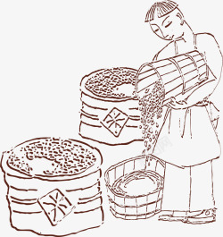 米糠手绘线条丰收大米高清图片