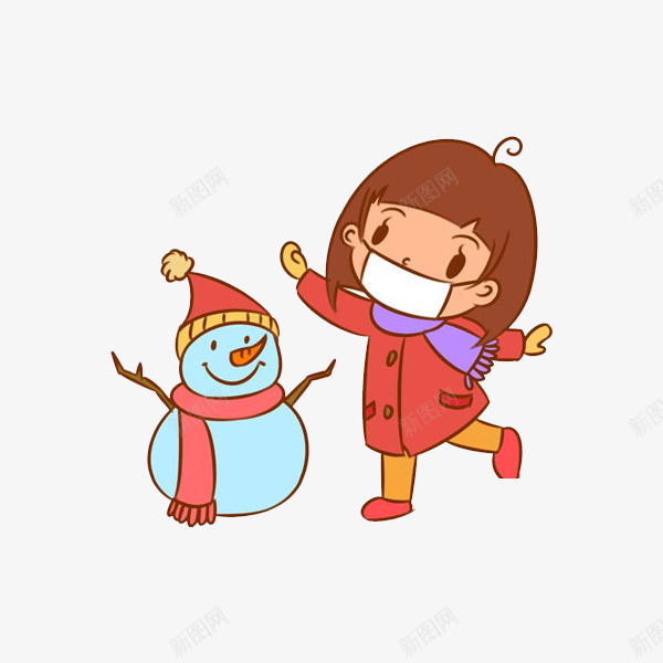 带着口罩的女孩和雪人png免抠素材_新图网 https://ixintu.com 卡通 卫生 口罩 安全 带口罩的人 手绘 过滤 阻碍 预防