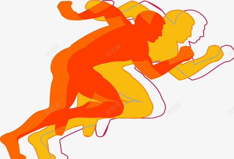 跑步png免抠素材_新图网 https://ixintu.com 人 任务剪影 剪影 装饰 起跑 跑步 跑步影子 重影