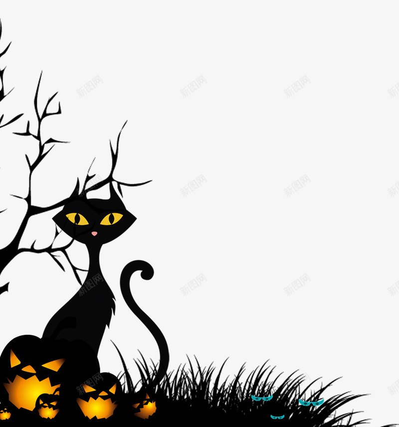 窝在草地上的黑猫png免抠素材_新图网 https://ixintu.com 万圣节 南瓜灯 恐怖 枯树 黑猫