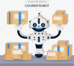 高科技机器人分拣货物的物流机器人矢量图高清图片